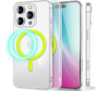 NALIA Custodia Rigida Ultra Sottile per iPhone 16 Pro - Cover, Giallo Neon | Opaco-Trasparente, Glow & Potenza Magnetica, Su Misura, THINIX GLOW