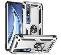 NALIA Custodia Robusta per Xiaomi Mi 10/10 Pro - Anello 360° & Compatibile Supporto Magnetico - RINGDEFEND (Cover Militare) - Marchio Tedesco, Colore:Argento