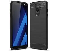 NALIA Custodia Silicone per Samsung Galaxy A6 Plus - Antiscivolo & Opaca - VORTEX (Effetto Spazzolato & Design Carbonio) - Marchio Tedesco