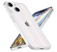 NALIA Custodia Trasparente in Vetro per iPhone 15 Plus - Effetto Prisma Olografico (Riflesso Arcobaleno) - Vetro Temperato 9H - AURORA - Marchio Tedesco