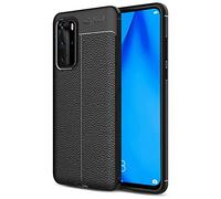 NALIA Design Cover compatibile con Huawei P40 Pro Custodia, Aspetto in Pelle Sottile Silicone Copertura Protettiva, Slim Case Antiurto Bumper Morbido Gomma Cellulare Guscio Skin Pu Cuoio Simil - Nero