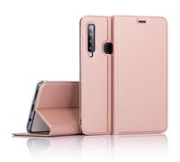 NALIA Flip Cover compatibile con Samsung Galaxy A9 2018, Custodia Sottile Verticale Protettiva Ecopelle Case, Magnetico Similpelle Cellulare Protezione, Full-Body Telefono Etui, Colore:Rosa Gold Oro