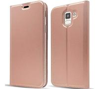 NALIA Flip Cover compatibile con Samsung Galaxy J6 2018, Custodia Sottile Verticale Case Protettiva Ecopelle magnetico, Protezione Book-Case Cellulare Slim Telefono Full-body, Colore:Rosa Gold Oro