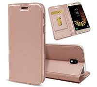 NALIA Flip Cover compatibile con Samsung Galaxy J7 2017, Custodia Sottile Verticale Case Protettiva Ecopelle magnetico, Similpelle Protezione Telefono Cellulare Slim full-body, Colore:Rosa Gold Oro