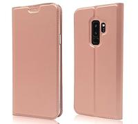 NALIA Flip Cover compatibile con Samsung Galaxy S9 Plus, Custodia Sottile Verticale Case Protettiva Ecopelle magnetico, Similpelle Protezione Telefono Cellulare Slim full-body, Colore:Rosa Gold Oro