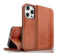NALIA Flip Cover Vera Pelle compatibile con iPhone 15 Pro Custodia, Pelle Di Vacchetta Fatto A Mano Protezione RFID Slot Per Carte Funzione Stand, 360-Gradi Case Copertura Dura, Colore:Marrone