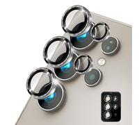 NALIA Focus.Pro CLX compatibile con Samsung Galaxy S25 Ultra Vetro, Protezione della Fotocamera senza Riflessi, Singoli Lenti Anelli di Vetro Chiaro con Bordo Colorato, 5 Pezzi, Colore:Grigio Titanio