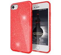 NALIA Glitter Cover compatibile con iPhone SE 2022 / SE 2020 / iPhone 8 / iPhone 7 Custodia, Brillantini Case Silicone Copertura Rugged Protezione, Antiurto Strass Bumper Bling Skin, Colore:Rosso