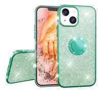 NALIA Glitter Cover con Anello compatibile con iPhone 13 Custodia, 360-Gradi Ring Holder per Funzione Stand & Supporto Auto, Sottile Case Brillantini Silicone Copertura Diamante, Colore:Verde