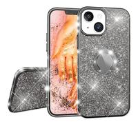 NALIA Glitter Cover con Anello compatibile con iPhone 13 Mini Custodia, 360-Gradi Ring Holder per Funzione Stand & Supporto Auto, Sottile Case Brillantini Silicone Copertura, Colore:Nero