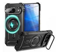 NALIA Granite compatibile con Google Pixel 9 Custodia [compatibile con MagSafe], Copertura Rigida Blindata Antiurto, Supporto Metallico Integrato, Design Militare per Esterni, Colore:Nero Vulcanico