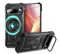 NALIA Granite compatibile con Google Pixel 9 Pro XL Custodia [compatibile con MagSafe], Corazzata in Stile Militare, con Telaio Antiurto & Supporto Integrato, Cover Blindato, Colore:Nero Vulcanico