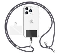 NALIA Laccio Telefono Universale per Smartphone - Corda Robusta & 2 Patch - HOLDME AIR (Cordino Classico con Moschettone Argento) - Marchio Tedesco, Colore:Grigio Scuro