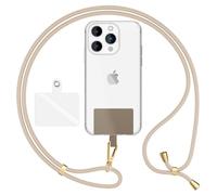 NALIA Laccio Telefono Universale per Smartphone - Corda Robusta & 2 Patch - HOLDME AIR (Cordino Classico con Moschettone Oro) - Marchio Tedesco, Colore:Bianco Beige
