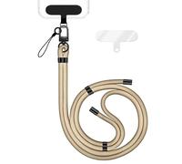 NALIA Laccio Telefono Universale per Smartphone - Nylon Comfort Premium & 2 Patch - HOLDME (Cordino Intrecciato con Moschettone Nero Opaco) - Marchio Tedesco, Colore:Beige