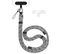 NALIA Laccio Telefono Universale per Smartphone - Nylon Comfort Premium & 2 Patch - HOLDME (Cordino Intrecciato con Moschettone Nero Opaco) - Marchio Tedesco, Colore:Nero Bianco