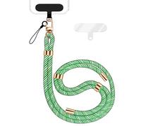 NALIA Laccio Telefono Universale per Smartphone - Nylon Comfort Premium & 2 Patch - HOLDME (Cordino Intrecciato con Moschettone Oro) - Marchio Tedesco, Colore:Verde Bianco