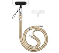 NALIA Laccio Telefono Universale per Smartphone - Nylon Comfort Premium & 2 Patch - HOLDME (Cordino Intrecciato con Moschettone Argento) - Marchio Tedesco, Colore:Beige