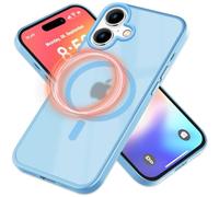 NALIA MagPower Cover Ibrido compatibile con iPhone 16 Custodia [compatibile con MagSafe], Semi-Trasparente Opaco-Traslucido, Dorso Rigido & Telaio Silicone Case Chiaro Anti-Giallo, Colore:Blu Chiaro