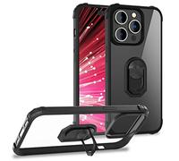 NALIA Ring Cover Chiaro compatibile con iPhone 14 Pro Custodia, Trasparente Anti-Graffio Clear Anti-Giallo, Anello Girevole 360° Rotazione, Funzione Supporto, Dorso Duro & Bordi Silicone, Colore:Nero