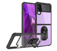 NALIA Ring Cover Chiaro compatibile con Samsung Galaxy Z Flip4 Custodia, Trasparente Anti-Graffio Anti-Giallo Antiurto, Clear Dorso Duro & Bordi Silicone, Anello Girovole 360° Rotazione, Colore:Nero