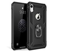 NALIA Ring Cover compatibile con iPhone XR, Custodia Resistente per Supporto Magnetico Auto, Anello Girevole 360 Gradi Rotazione, Protettiva Hard-Case & Silicone Bumper Copertura, Colore:Nero