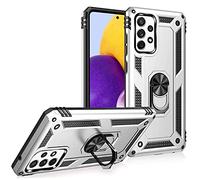 NALIA Ring Cover compatibile con Samsung Galaxy A72 Custodia, Copertura Resistente con Anello Girevole 360°, Protettiva Hardcase & Silicone Bumper, Case per Supporto Magnetico Auto, Colore:Argento