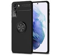 NALIA Ring Cover compatibile con Samsung Galaxy S21 Custodia, Silicone Case con Anello Girevole 360-Gradi Rotazione per Supporto Magnetico Auto, Protettiva Kickstand Copertura, Colore:Nero