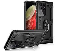 NALIA Ring Cover compatibile con Samsung Galaxy S21 Ultra Custodia, Copertura Resistente con Anello Girevole 360°, Protettiva Hardcase & Silicone, Case per Supporto Magnetico Auto, Colore:Nero