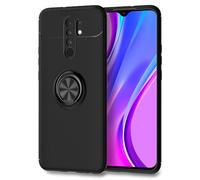 NALIA Ring Cover compatibile con Xiaomi Redmi 9 Custodia, Silicone Case con Anello Girevole 360-Gradi Rotazione per Supporto Magnetico Auto, Protettiva Kickstand Copertura, Colore:Nero