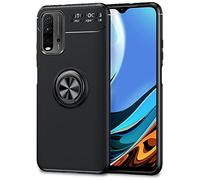 NALIA Ring Cover compatibile con Xiaomi Redmi 9T Custodia, Silicone Case con Anello Girevole 360-Gradi Rotazione per Supporto Magnetico Auto, Protettiva Skin Kickstand Copertura, Colore:Nero