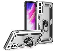NALIA Ring Cover Resistente compatibile con Samsung Galaxy S21 FE Custodia, Antiurto Grado Militare Case con Anello Girevole 360°, Hardcase & Silicone Bumper per Supporto Magnetico, Colore:Argento