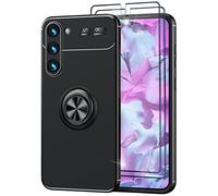 NALIA Set [3-in-1] Compatibile con Samsung Galaxy S23 Custodia [1x Ring Case & 2x Vetro di Protezione Del Display Anello Girevole 360-Gradi & Supporto per Auto, Duro Nero Opaco, Colore:Nero