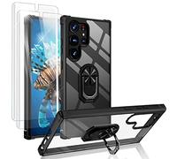 NALIA Set [3-in-1] Compatibile con Samsung Galaxy S23 Ultra Custodia [1x Clear Ring Case & 2x Pellicola Protettiva Del Display] Traslucido 360 gradi Anello Kickstand, Trasparente Cover Antiscivolo