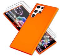 NALIA Set [3-in-1] Compatibile con Samsung Galaxy S23 Ultra Custodia [1x Neon Case & 2x Protezione Del Display] Colore Intenso Antiscivolo Morbido Gomma Grip Sottile Backcover Duro, Colore:Arancione