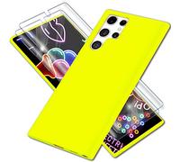 NALIA Set [3-in-1] Compatibile con Samsung Galaxy S23 Ultra Custodia [1x Neon Case & 2x Protezione Del Display] Colore Intenso Antiscivolo Morbido Gomma Grip Sottile Backcover Duro, Colore:Giallo