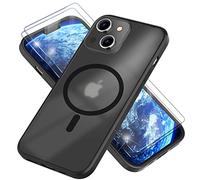 NALIA Set [3-in-1] Cover MagPower Semi-Trasparente compatibile con iPhone 14 Plus Custodia Cellulare Protettiva [compatibile con MagSafe] & 2x Protezione di Schermo Vetro, Caso Ibrido Opaco Nero Slim