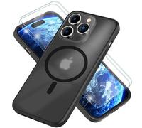 NALIA Set [3-in-1] Cover MagPower Semi-Trasparente compatibile con iPhone 14 Pro Max Custodia Cellulare Protettiva [compatibile con MagSafe] & 2x Protezione di Schermo Vetro, Caso Ibrido Opaco Nero