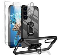 NALIA Set [5-in-1] Compatibile con Samsung Galaxy S23 Custodia [1x Clear Ring Case & 2x Vetro di Protezione Del Display & 2x Protezione Della Telecamera] 360 gradi Anello Kickstand, Trasparente Cover
