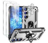 NALIA Set [5-in-1] Compatibile con Samsung Galaxy S23 Plus Custodia [1x Case ad Anello & 2x Vetro di Protezione Del Display & 2x Protezione Della Telecamera] Hard-Cover Antiurto Duro, Colore:Argento