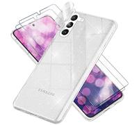 NALIA Set [5-in-1] Compatibile con Samsung Galaxy S23 Plus Custodia [1x Glitterata Case & 2x Vetro di Protezione Del Display & 2x Protezione Della Telecamera] Cover Trasparente, Colore:Trasparente