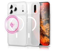 NALIA Thinix Glow compatibile con Apple iPhone 17 Pro Custodia [compatibile con MagSafe] (Molto Sottile con Anello Luminoso), 0,3mm Cover Smerigliata, con Glow Ring, Colore:Bianco Neon Trasparente