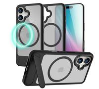 NALIA Triton compatibile con iPhone 16 Custodia [compatibile con MagSafe], Trasparente Opaca con Protezione Antiurto, Supporto Stand Integrato, Anello Magnetico Incorporato, Robusto - Nero Titanio