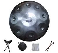 NaLsa 22 Pollici D Minor 9 Note Drum da Panoramica, 56 cm Diametro Standard Handpan Lingua in Acciaio, Tamburo Manuale a Sintonizzazione (Principiante 9 Nota Handpan)/Argento