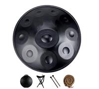 NaLsa 440Hz Handpan Steel Drum 9 Note 22 Pollici Oro in Oro in D Minore con Supporto per Impannate, Custodia per Mani, Mazze Durevoli e Panno Privo Di Polvere, 9 Toni-Silver/Nero/9 Toni