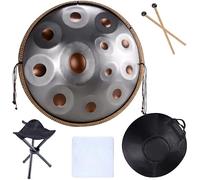 NaLsa Strumento Di Tamburo Handpan in D Minore 22 Pollici D3 a Bb C D e F G un Tamburo Di Padella a Mano in Acciaio, con Borsa per Mani, Treppiede Di Tamburo, per Produzioneo Professionale/12 Note
