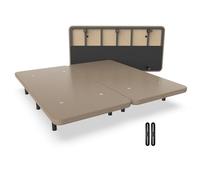 Nalui - Base tappezzata 180 x 200 cm rinforzata con 12 gambe alte 25 cm e 5 barre trasversali, rivestimento 3D e 8 valvole di aerazione | Made in Spagna | Beige (2 basi da 90 cm con piastre di unione)