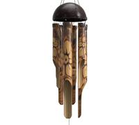 Nalulu Campanelli a vento rustici in bambù - Campanelli a vento in legno per esterni, piccolo, design floreale bruciato con corona di cocco, realizzato a mano con toni profondi calmanti, decorazione