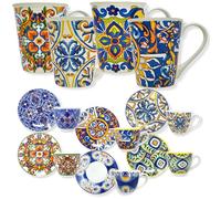 NAMAI Set 6 Tazzine Caffe Particolari con Piattino - In Porcellana - Adatto Alla Lavastoviglie e Microonde - Set tazzine Caffè con Piattino - Tazzine Caffe con Piattino (Tazzine Caffè + Mug)