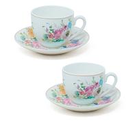 NAMAI - Set da 2 Tazzine Caffe Particolari con Piattino Paradise, Porcellana, Adatte in Lavastoviglie e Microonde, Tazzine Caffe Con Piattino, Idea Regalo (Set 2 Tazzine + Piattino Paradise)